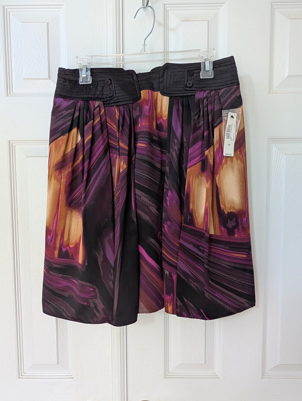 Worthington Purple and Gold Abstract A-Line Skirt